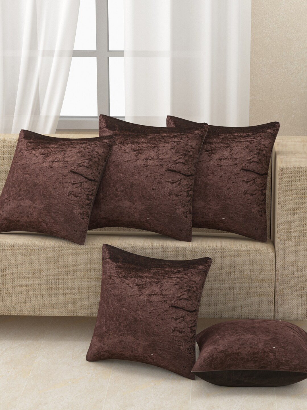 

Nendle Brown Set of 5 Velvet Square Cushion Covers