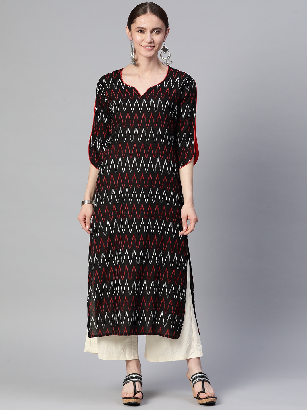 

mokshi Women Chevron Printed Kurta, Black