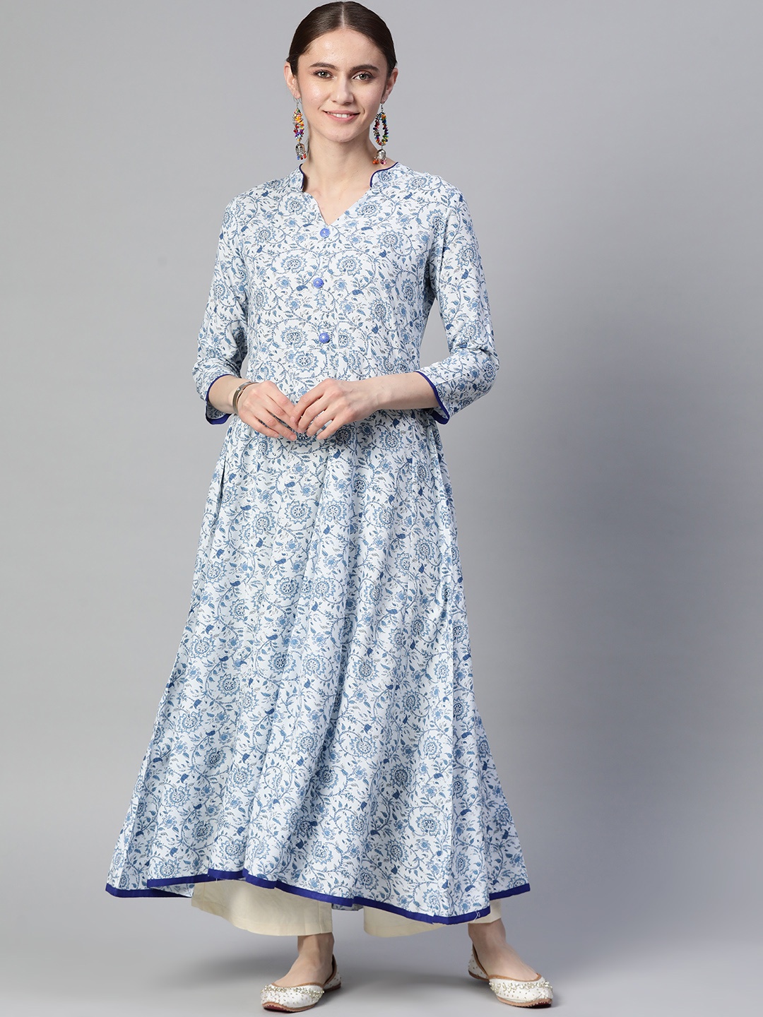 

mokshi Women Floral Printed Anarkali Kurta, Blue