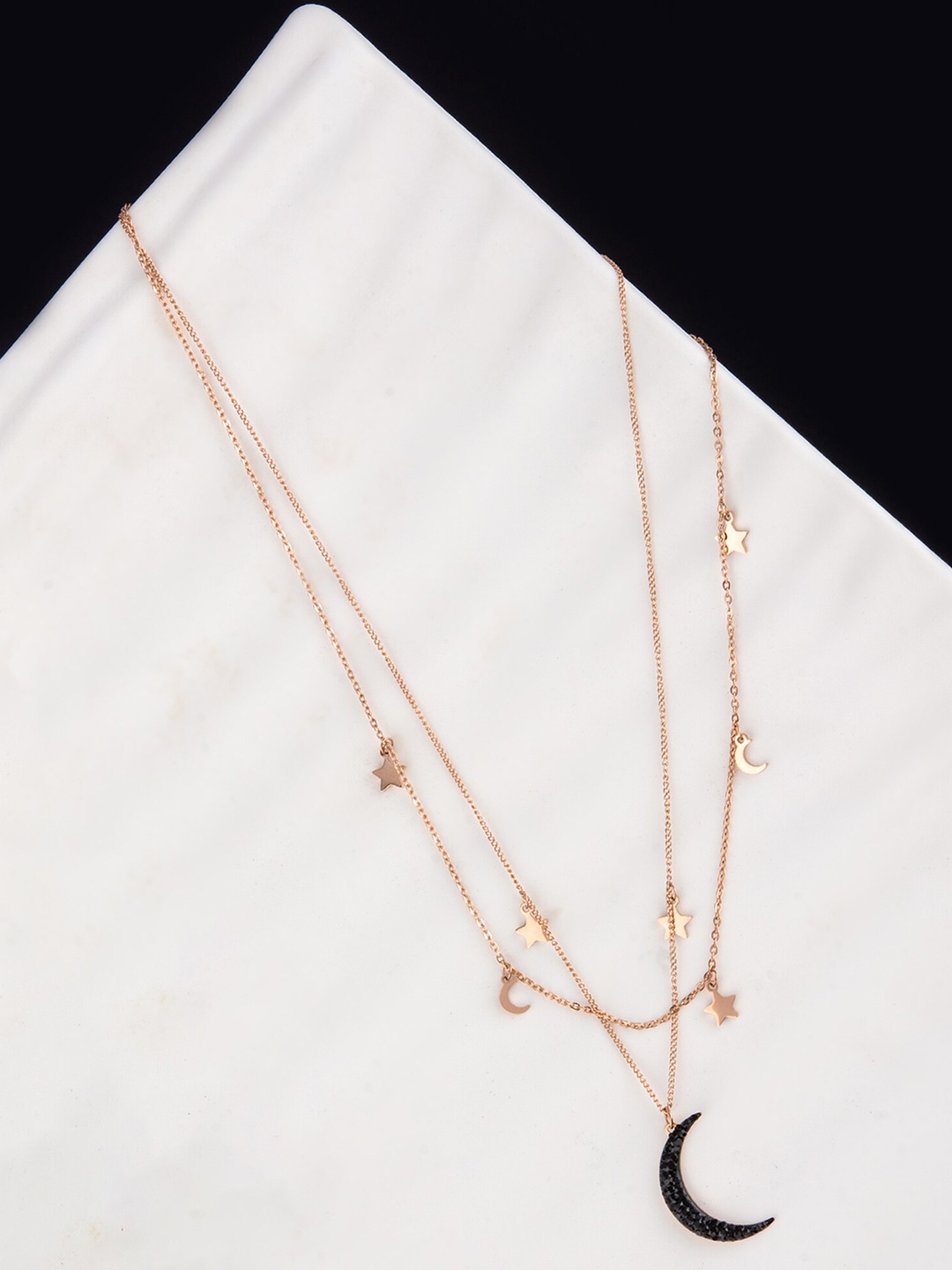 

E2O Brass Gold-Plated Layered Necklace, Black