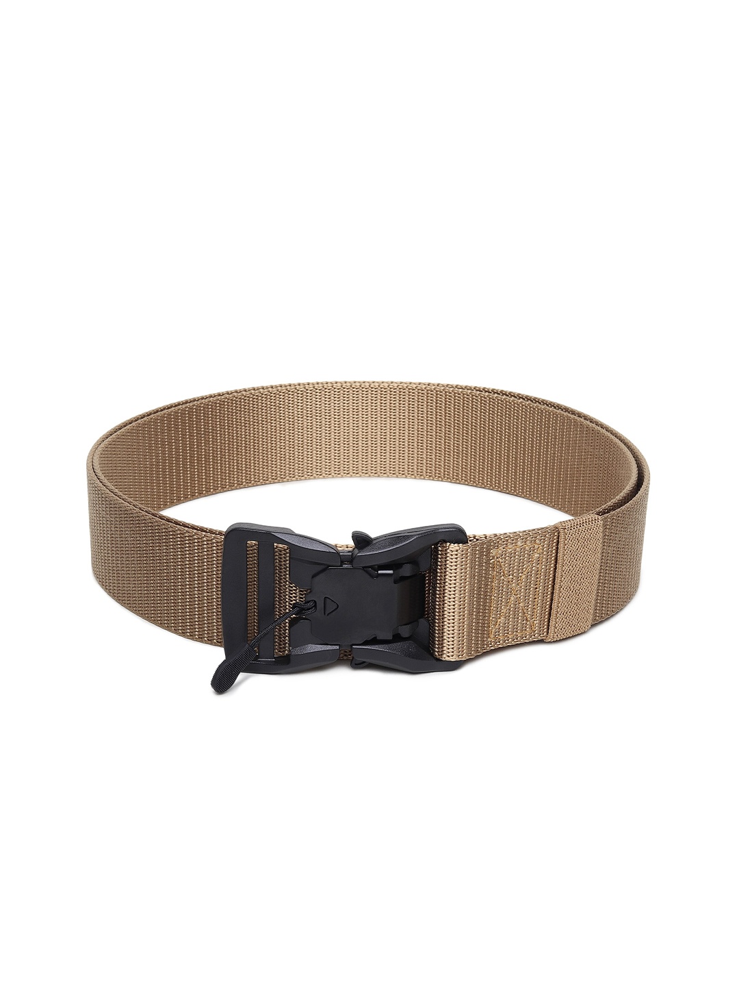 

HENEDA Men Woven Design Slider Buckle Belt, Cream