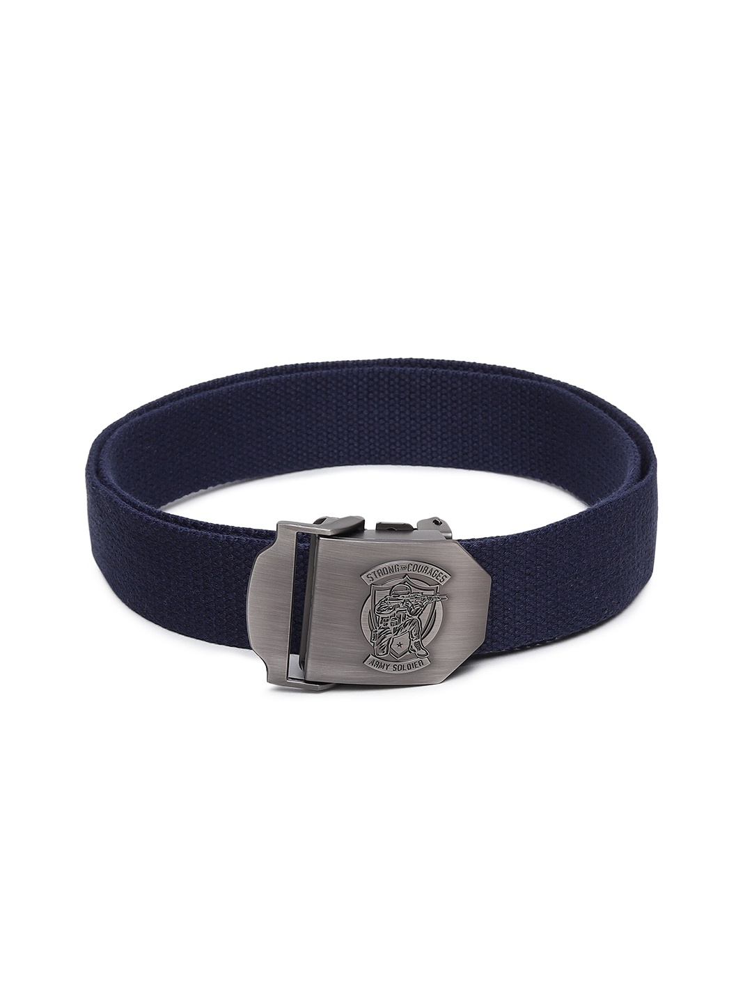 

HENEDA Men Woven Design Slider Buckle Belt, Navy blue