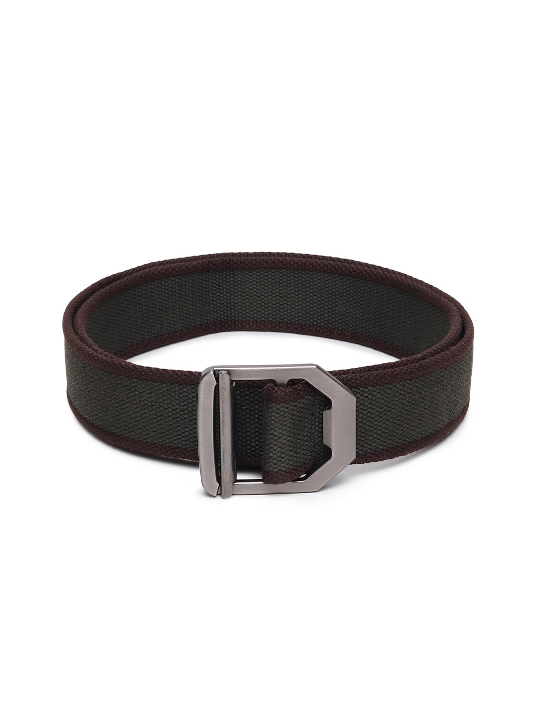 

HENEDA Men Woven Design Slider Buckle Belt, Grey