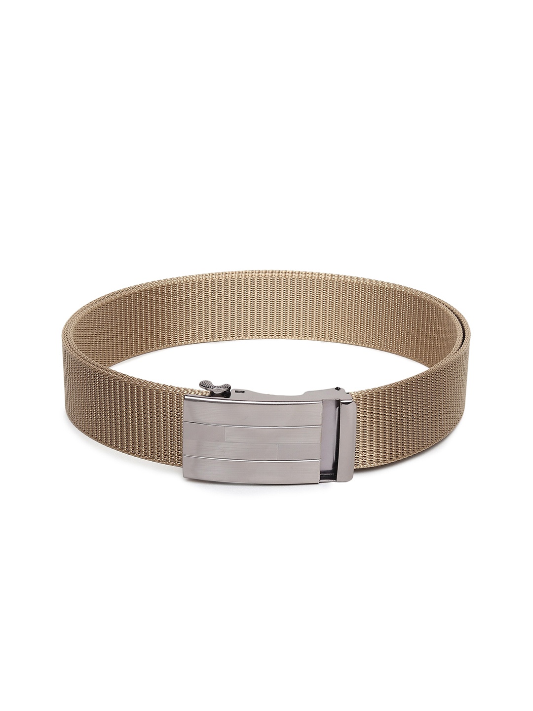 

HENEDA Men Woven Design Slider Buckle Canvas Belt, Cream