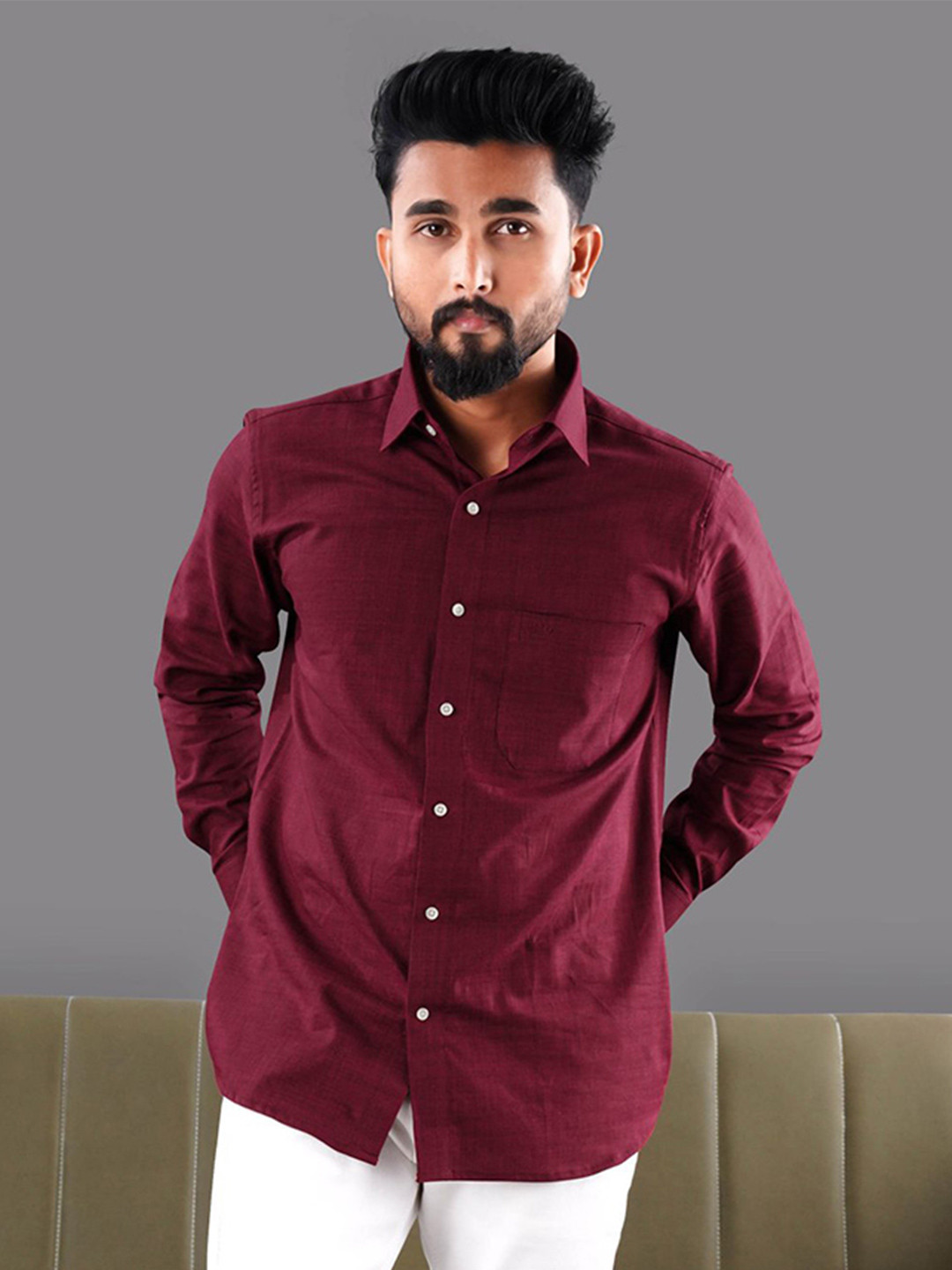 

FRENCH CROWN Men Standard Cotton Casual Shirt, Maroon