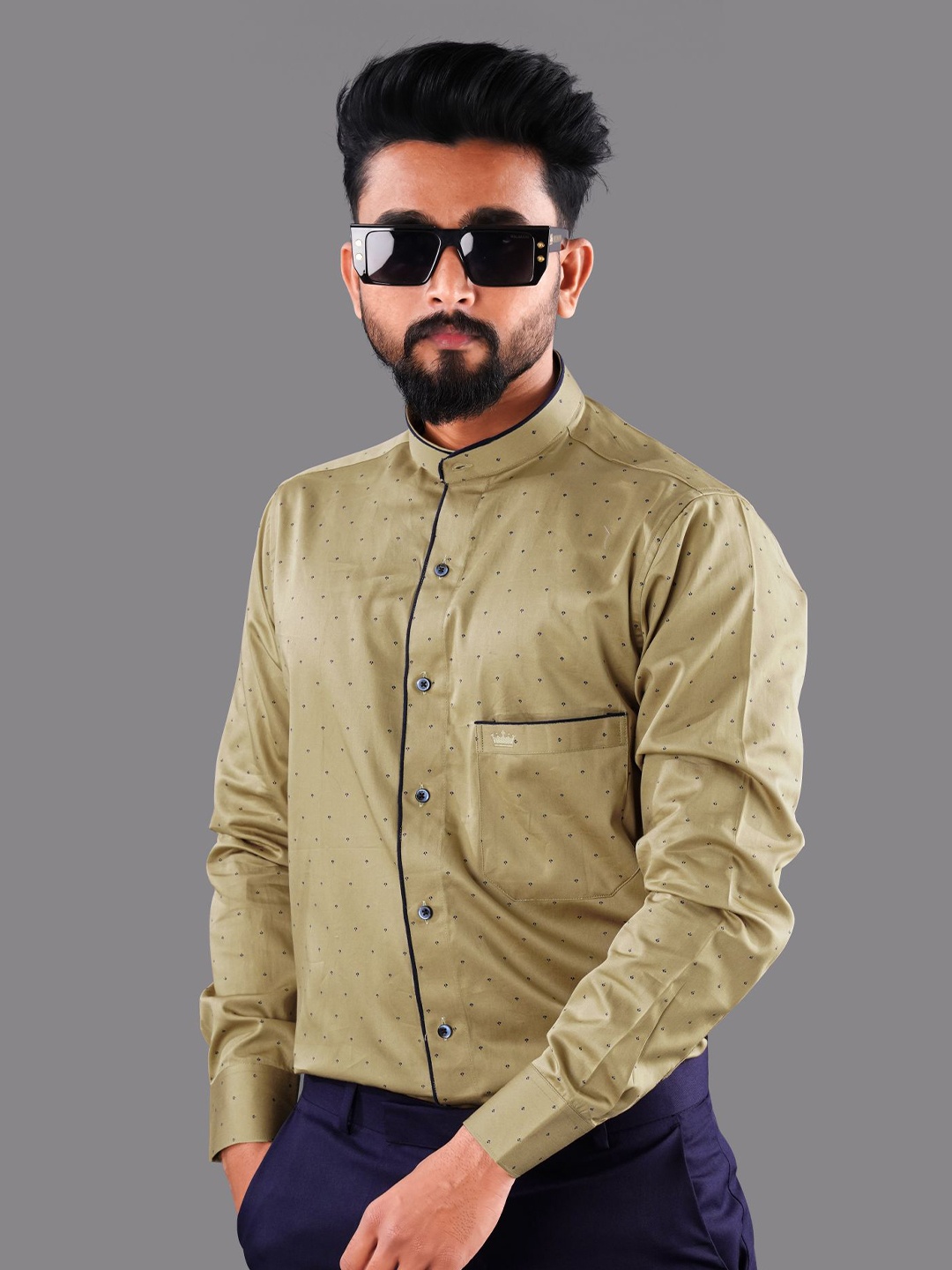 

FRENCH CROWN Men Cotton Casual Shirt, Camel brown