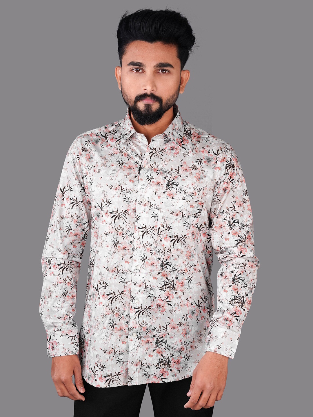 

FRENCH CROWN Men Floral Printed Casual Shirt, White