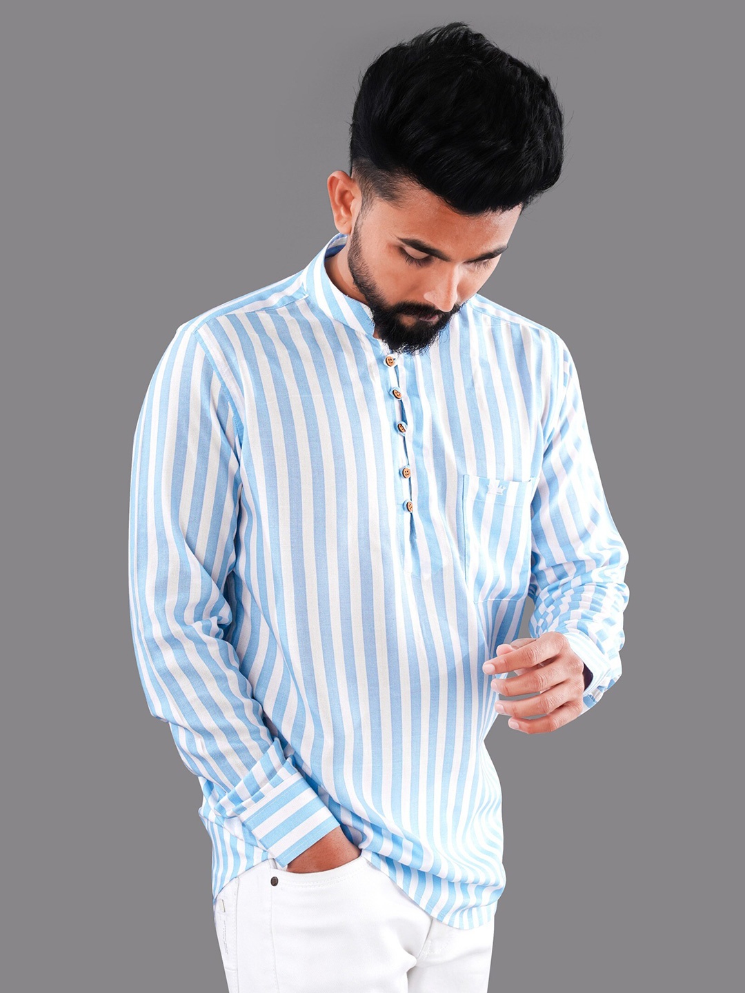 

FRENCH CROWN Men Striped Casual Shirt, White