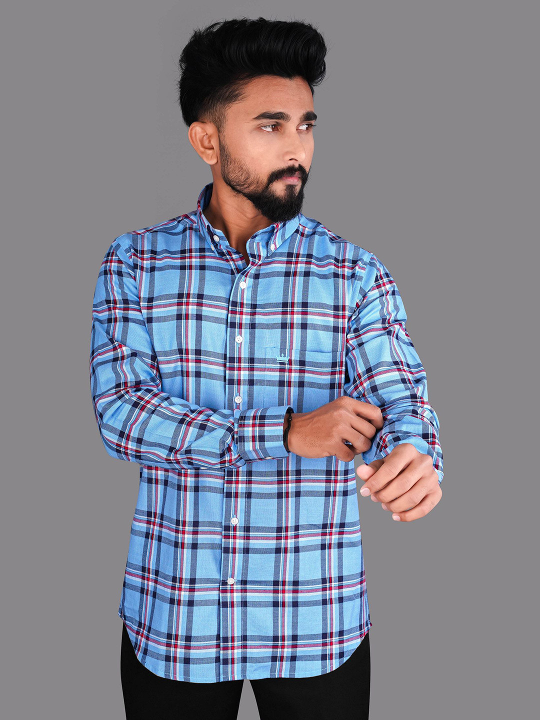 

FRENCH CROWN Men Tartan Checks Checked Casual Shirt, Blue