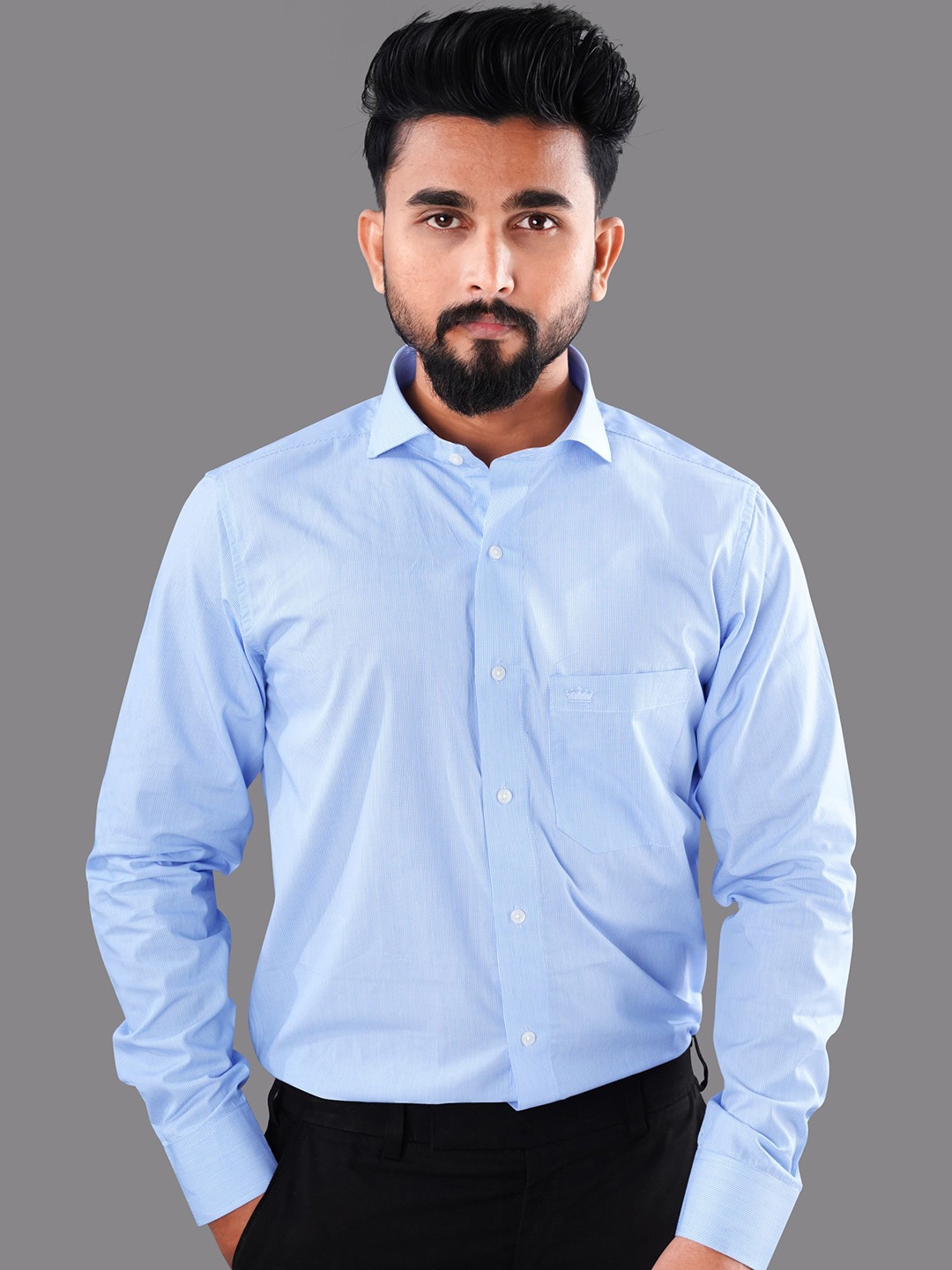 

FRENCH CROWN Men Standard Cotton Formal Shirt, Blue