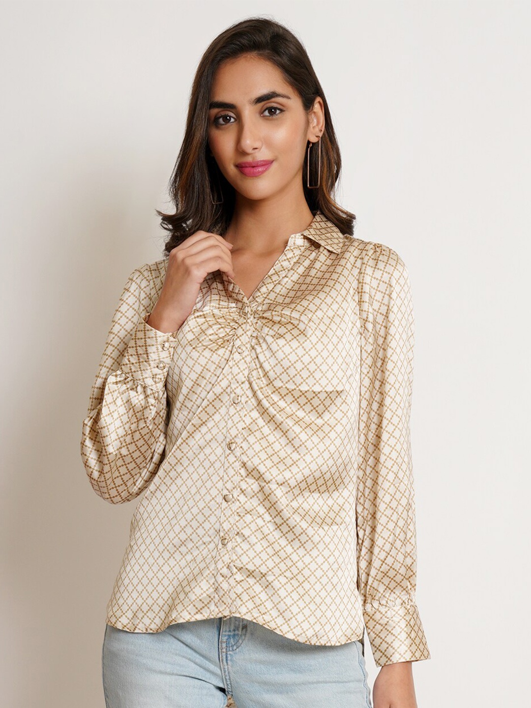 

IX IMPRESSION Geometric Print Shirt Style Top, Yellow