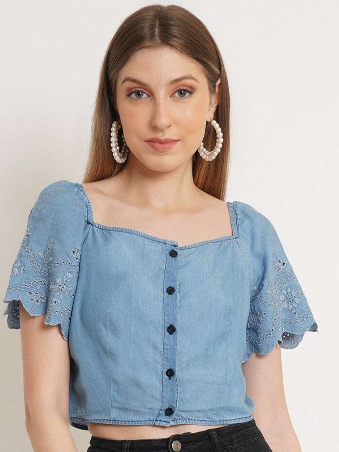 

IX IMPRESSION Denim Crop Top, Blue