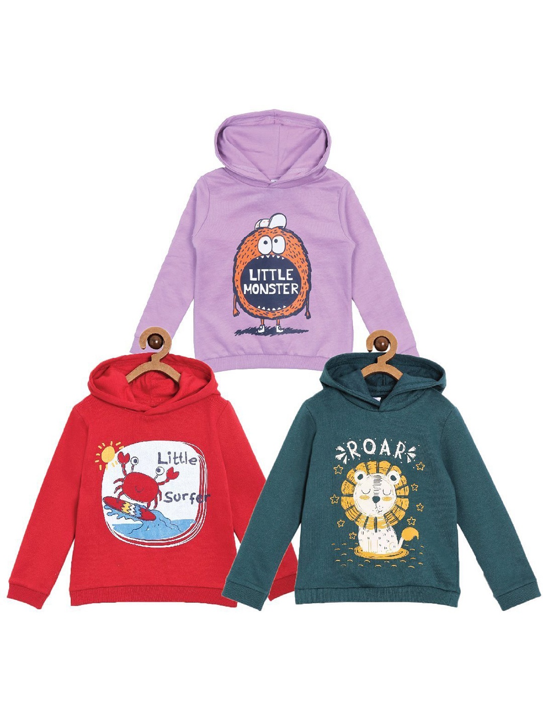 

The Mom Store Kids Pack Of 3 Printed Hooded Cotton Sweatshirt, Red
