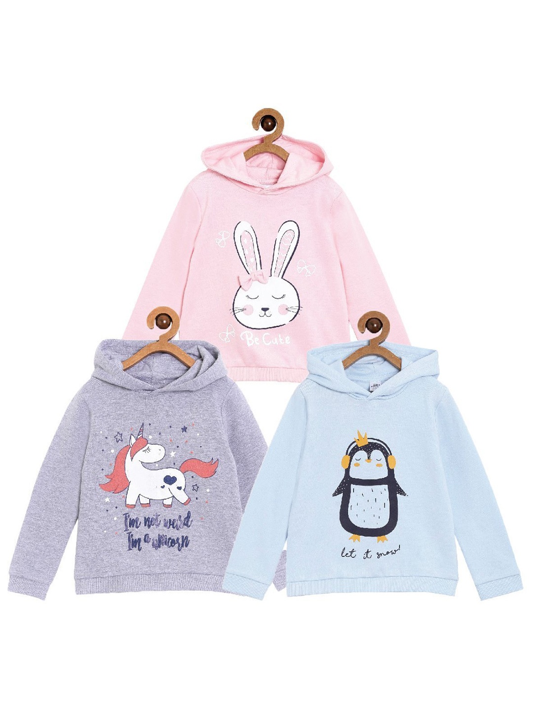 

The Mom Store Kids Pack Of 3 Printed Hooded Cotton Sweatshirt, Grey melange