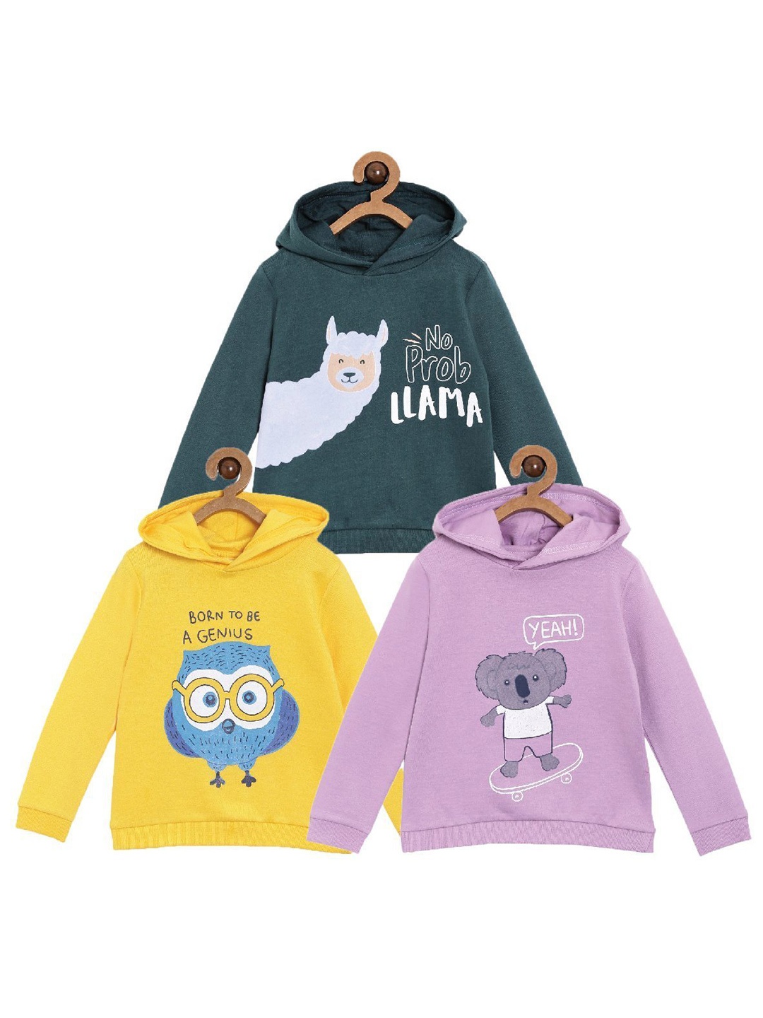 

The Mom Store Kids Pack Of 3 Printed Hooded Cotton Sweatshirt, Yellow