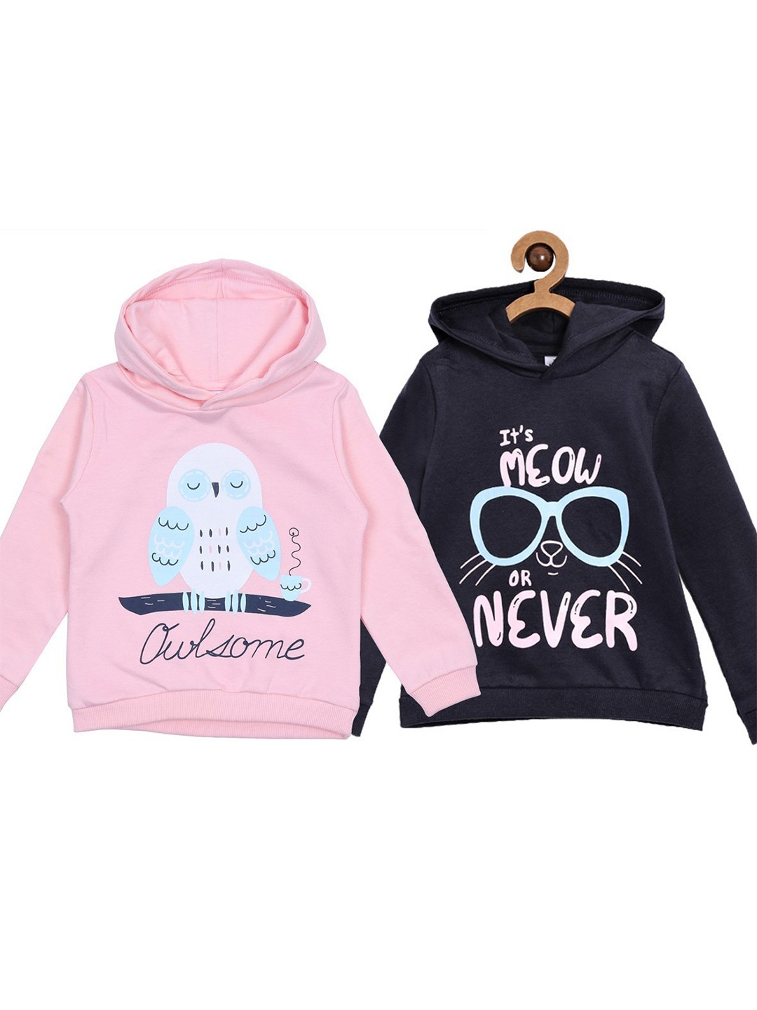 

The Mom Store Kids Pack Of 2 Printed Hooded Cotton Sweatshirt, Pink