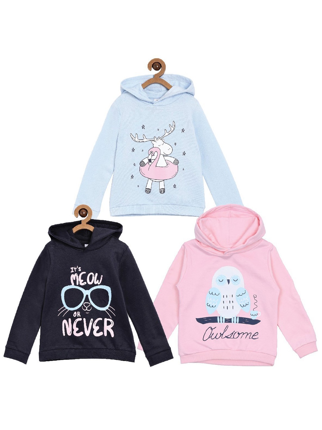 The Mom Store Kids Pack Of 3 Printed Hooded Cotton Sweatshirt, Navy blue