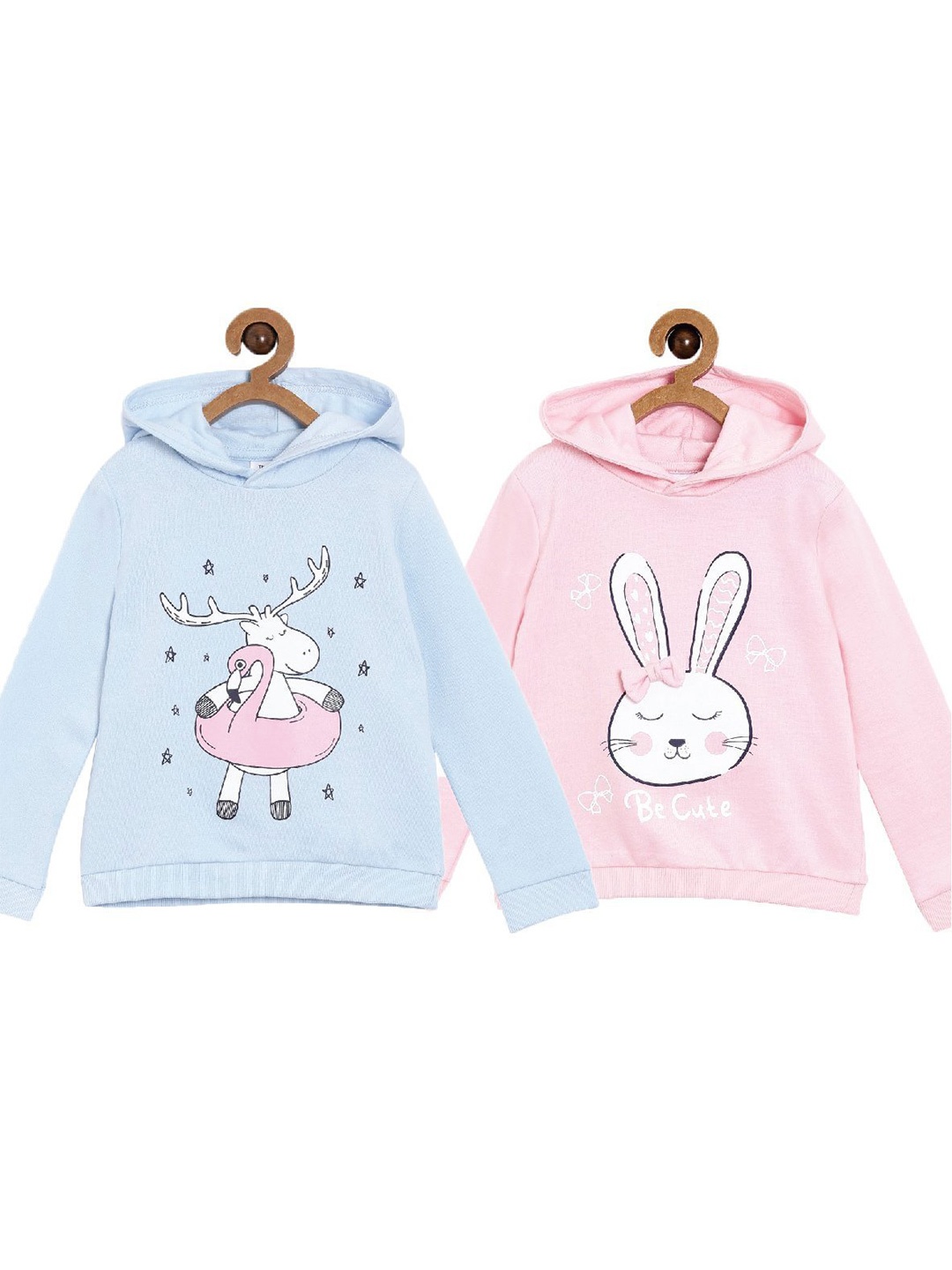 

The Mom Store Kids Pack Of 2 Printed Hooded Cotton Sweatshirt, Turquoise blue