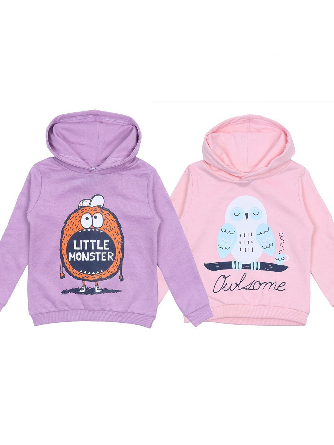 

The Mom Store Kids Pack Of 2 Printed Hooded Cotton Sweatshirt, Lavender