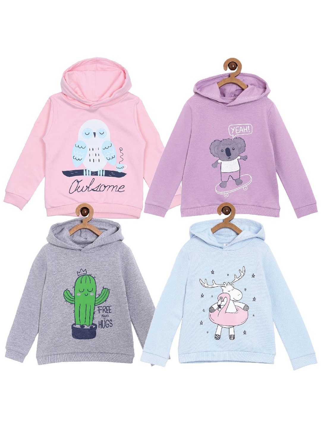 

The Mom Store Kids Pack Of 4 Printed Hooded Cotton Sweatshirt, Pink