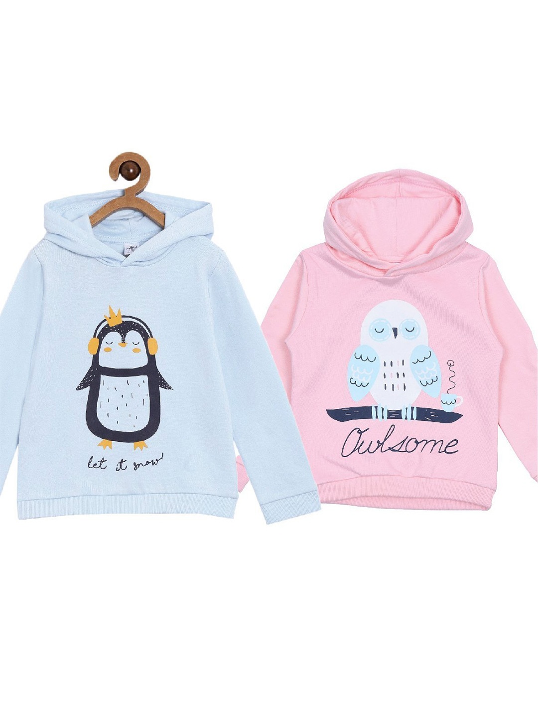 

The Mom Store Girls Pack of 2 Printed Hooded Cotton Sweatshirt, Blue
