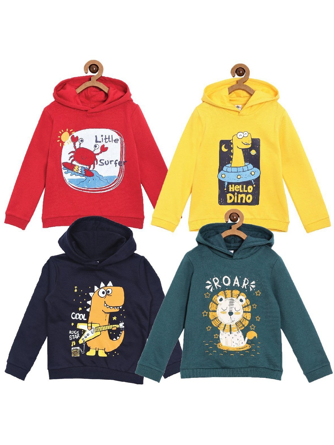 

The Mom Store Boys Pack of 4 Printed Hooded Cotton Sweatshirt, Red