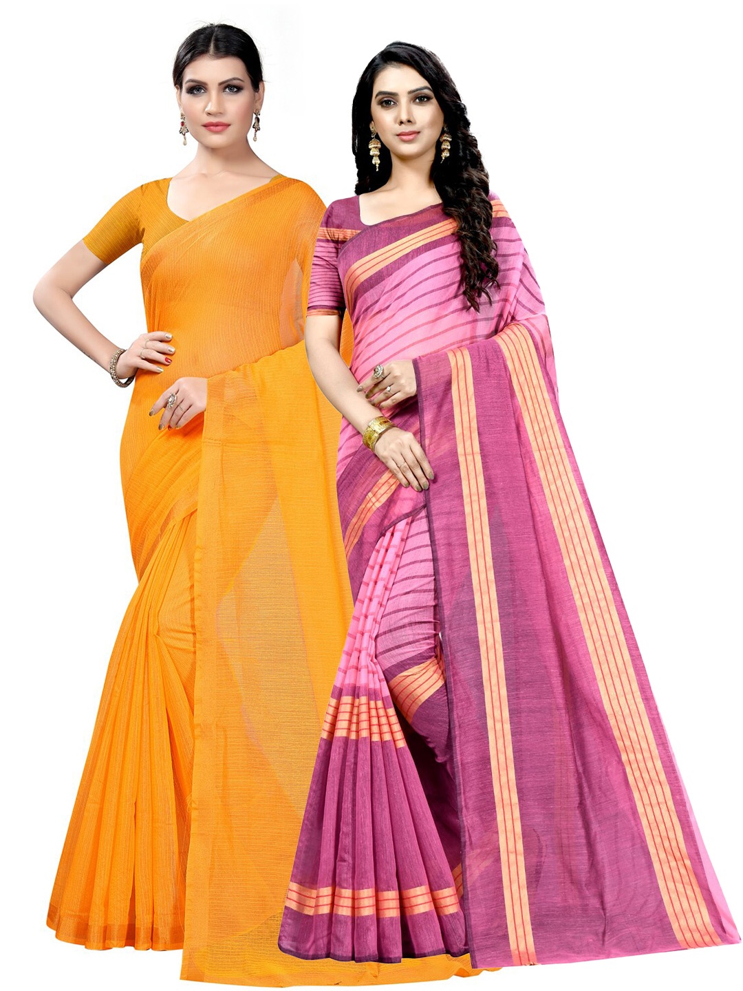 

Florence Pack of 2 Striped Ilkal Saree, Mustard