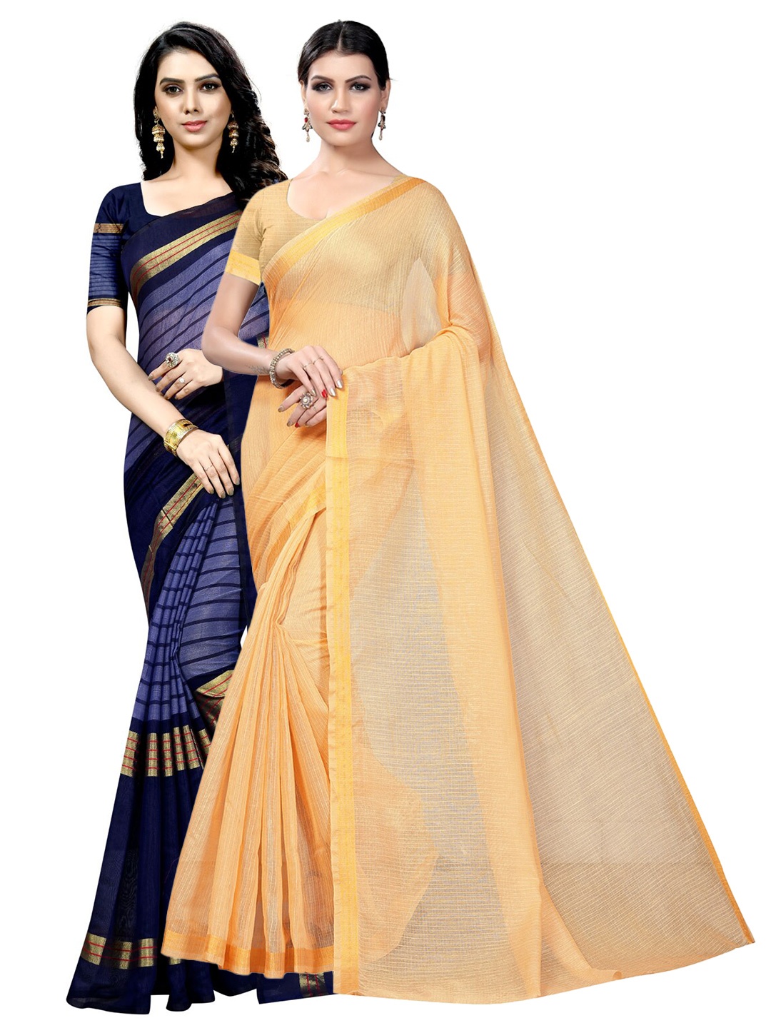 

Florence Pack Of 2 Striped Ilkal Saree, Beige