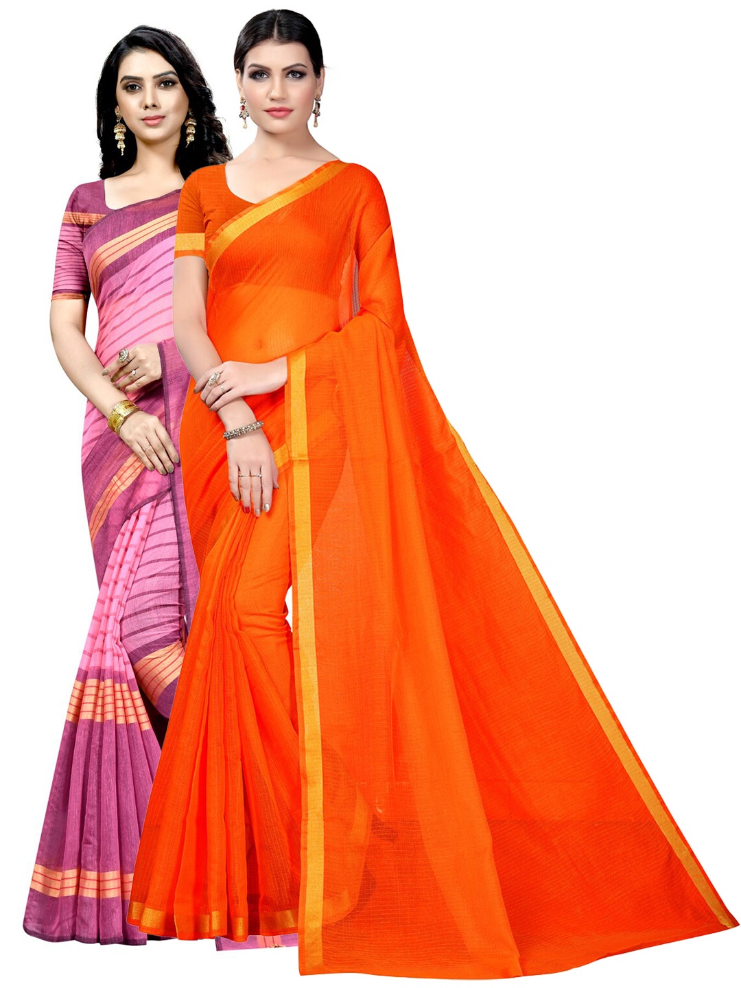 

Florence Pack of 2 Zari Ilkal Saree, Orange