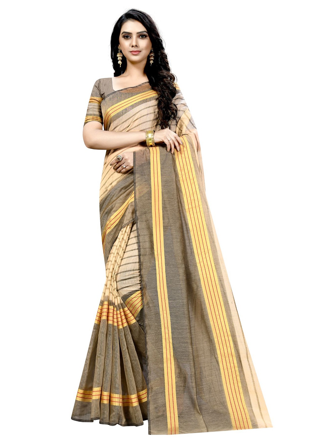 

Florence Selection Of 2 Striped Zari Ilkal Saree, Peach