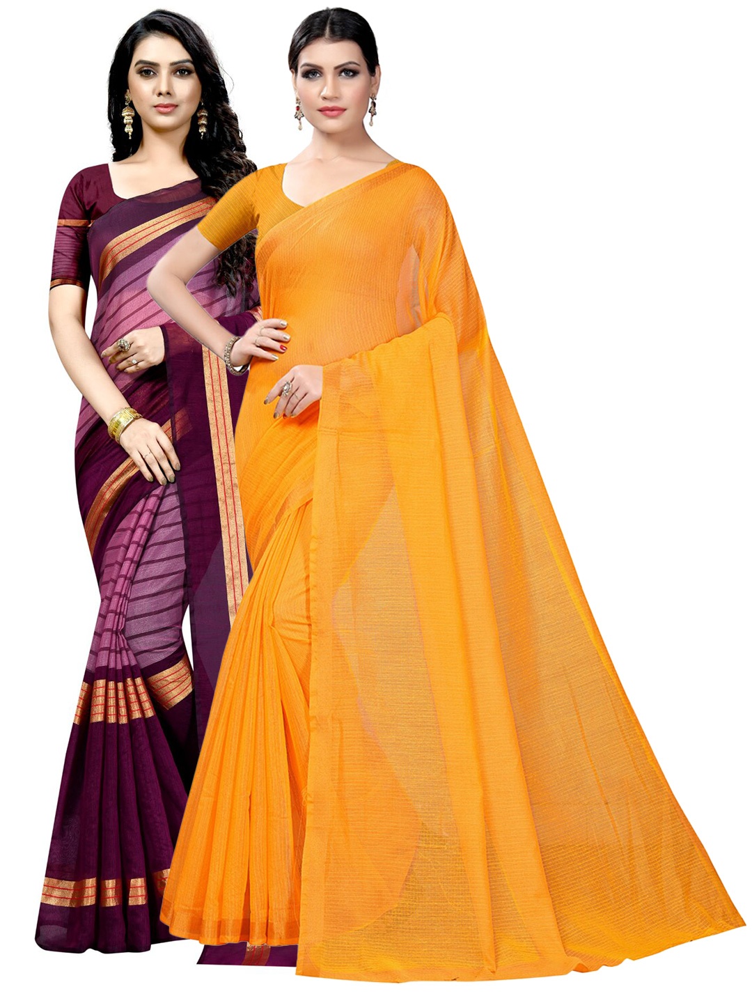 

Florence Pack Of 2 Striped Ilkal Sarees, Purple