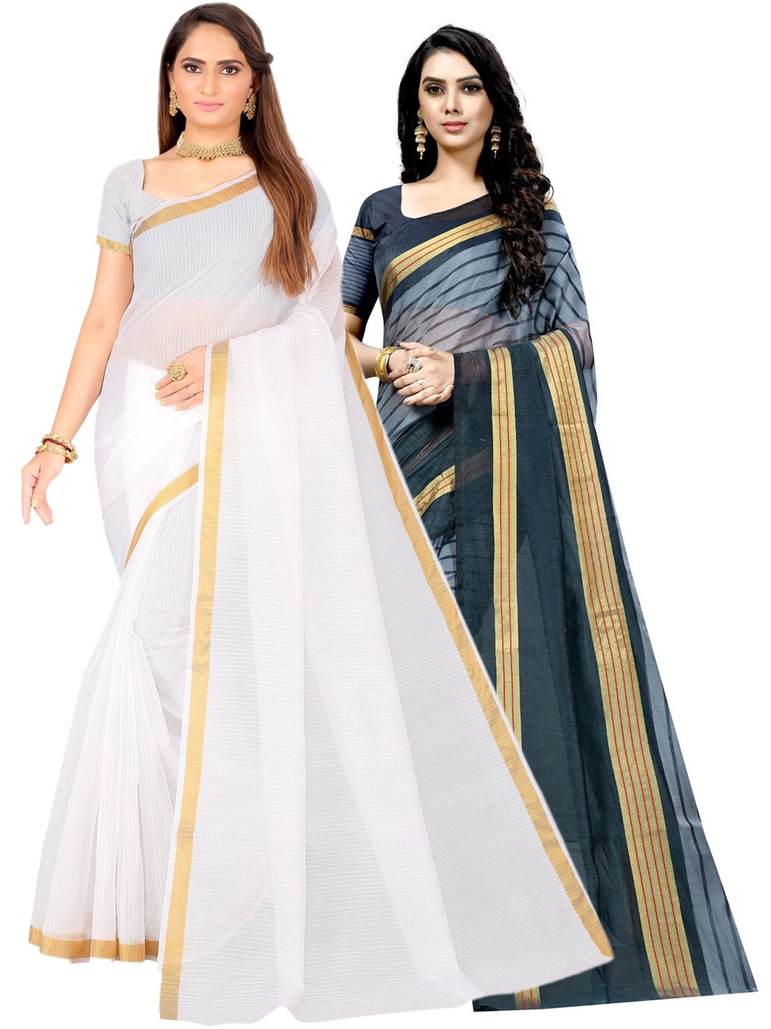 

Florence Pack of 2 Ilkal Saree, White
