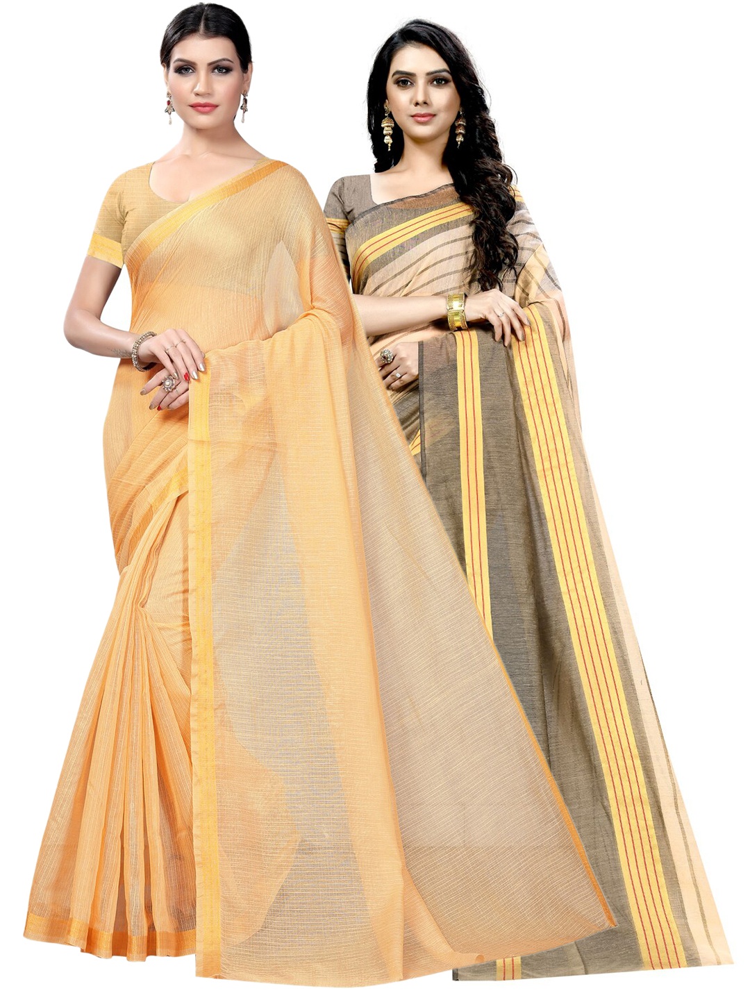 

Florence Pack of 2 Zari Ilkal Saree, Beige