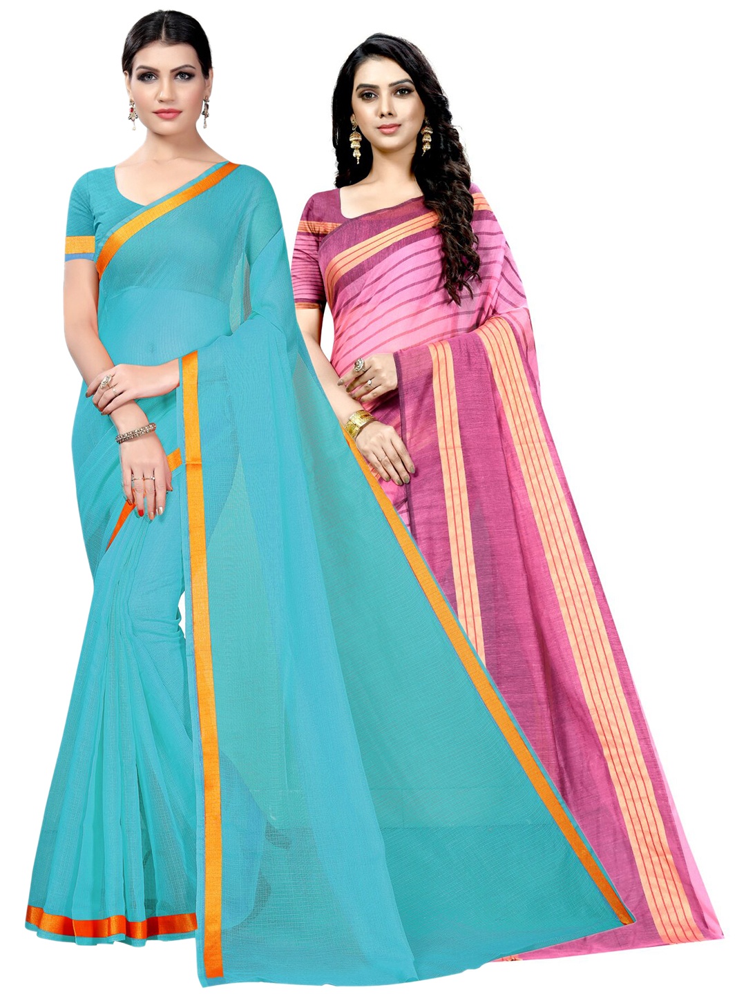 

Florence Pack of 2 Zari Ilkal Saree, Turquoise blue