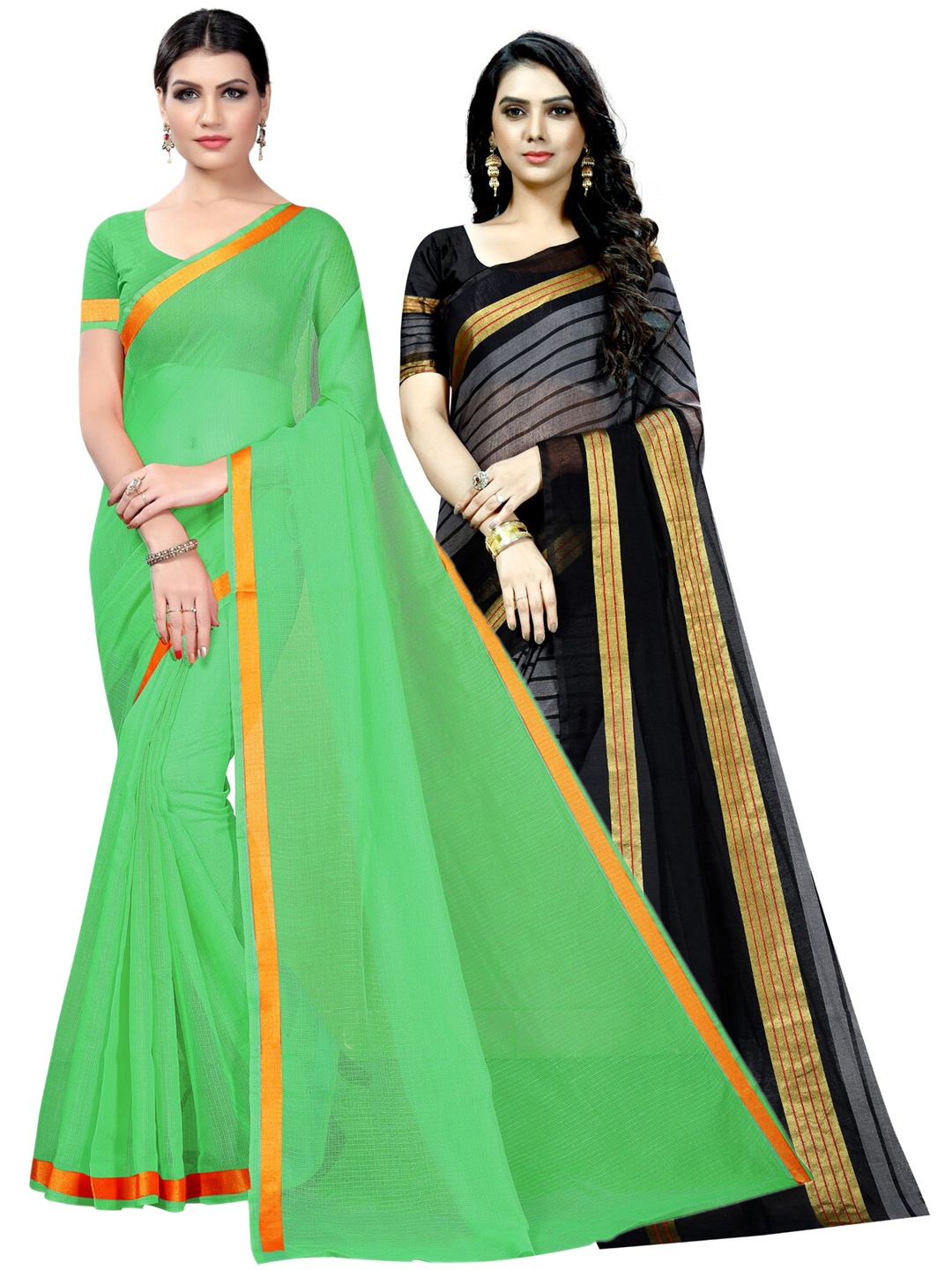 

Florence Pack of 2 Zari Ilkal Saree, Green