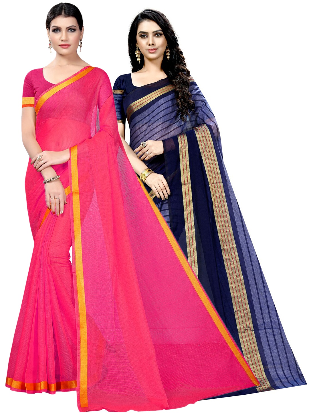 

Florence Pack of 2 Zari Ilkal Saree, Pink