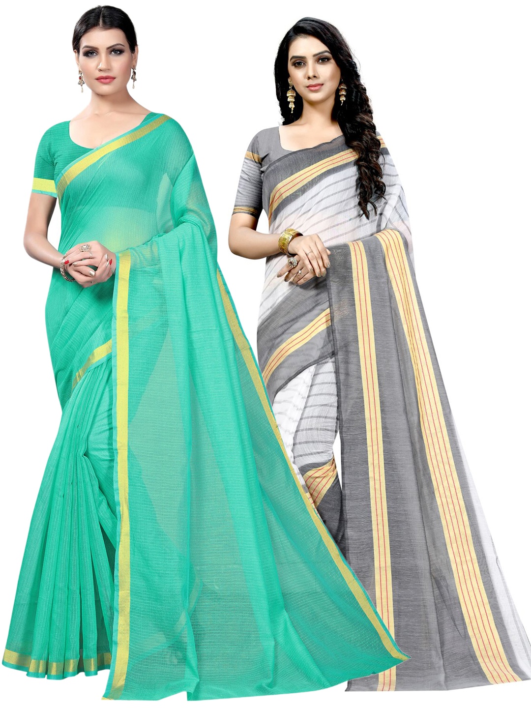 

Florence Pack of 2 Zari Ilkal Saree, Teal