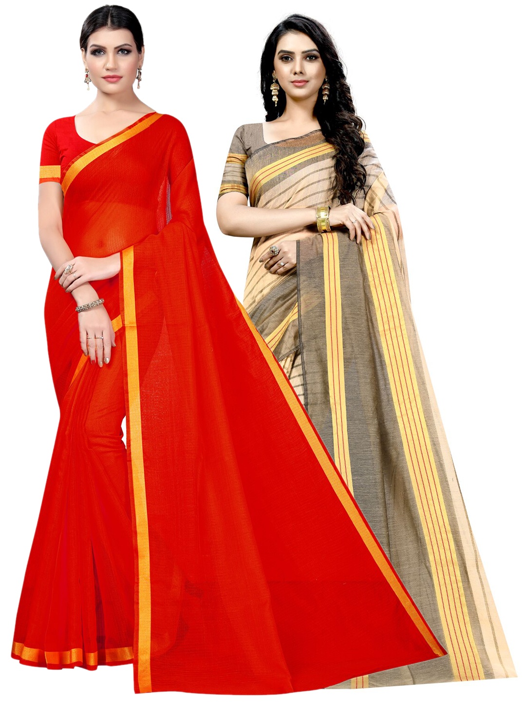 

Florence Pack Of 2 Zari Ilkal Sarees, Red