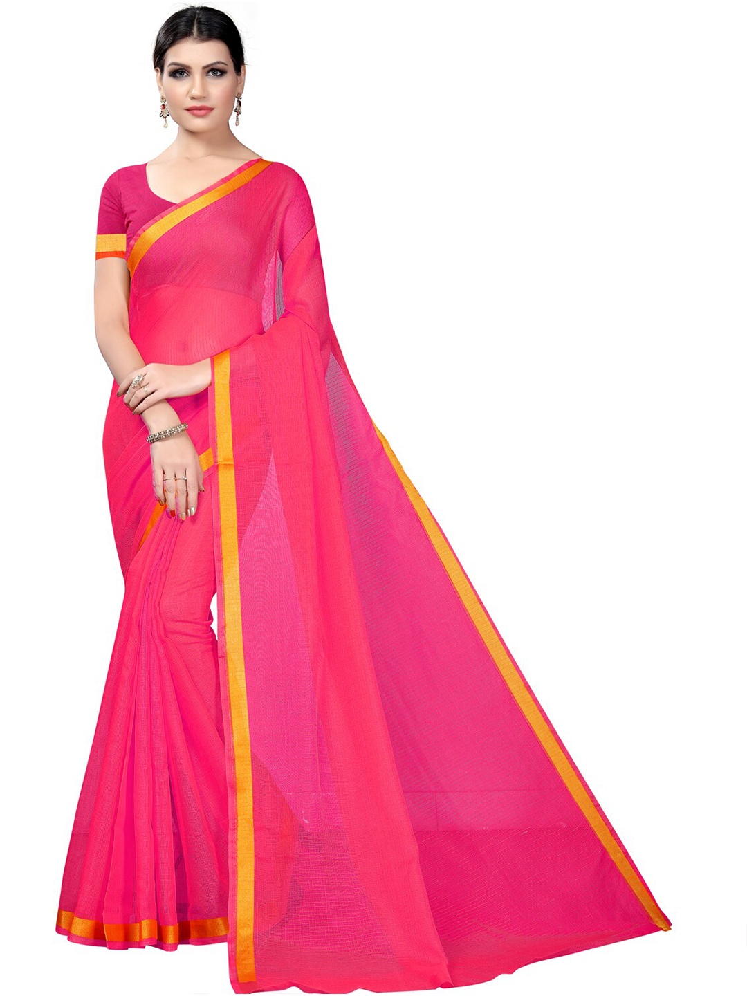 

Florence Pack Of 2 Zari Bordered Saree, Pink