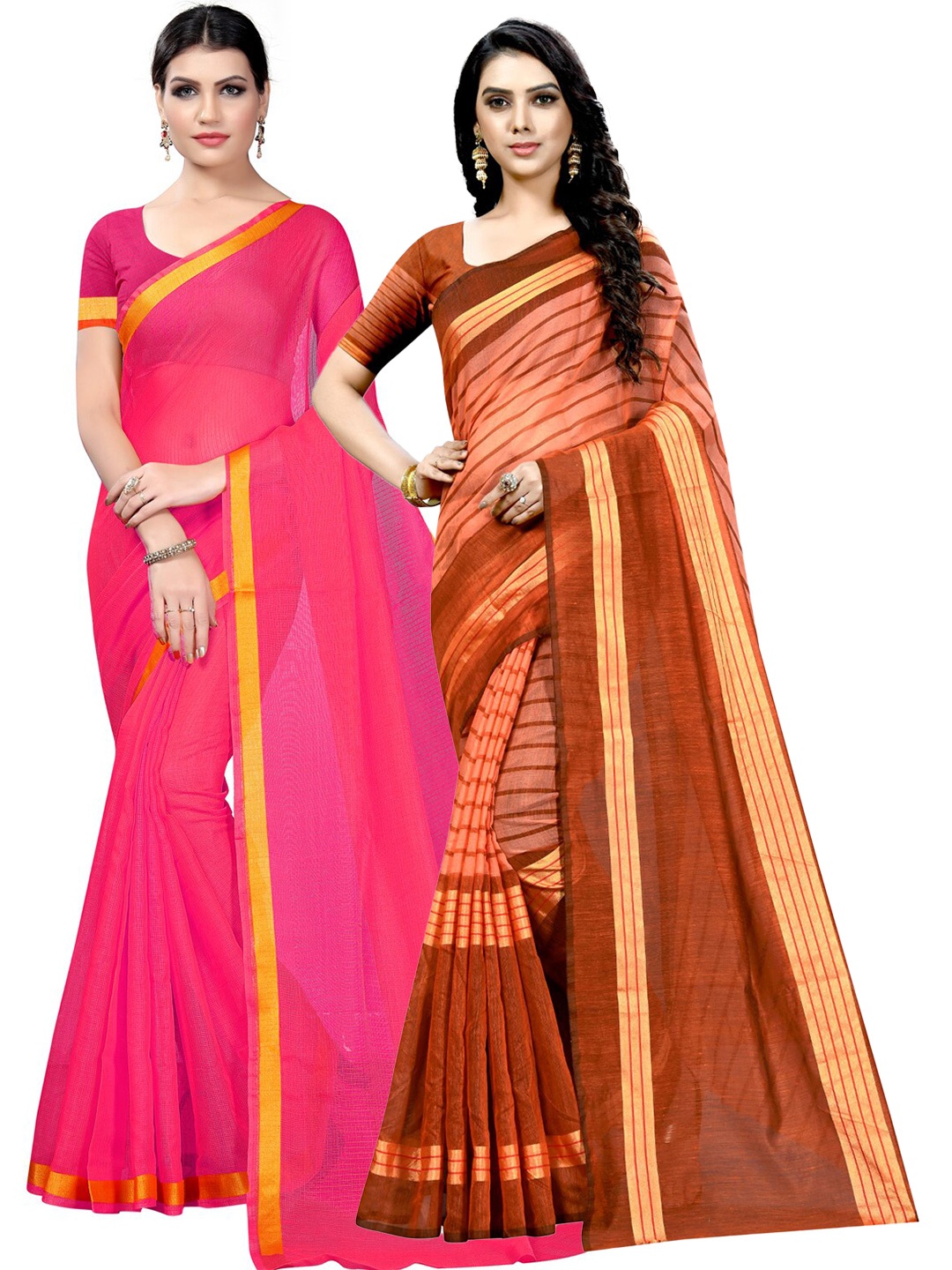 

Florence Pack Of 2 Zari Ilkal Saree, Pink