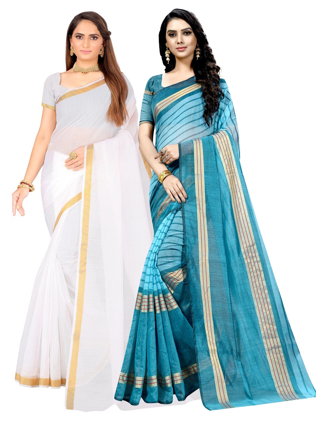 

Florence Pack Of 2 Ilkal Saree, White