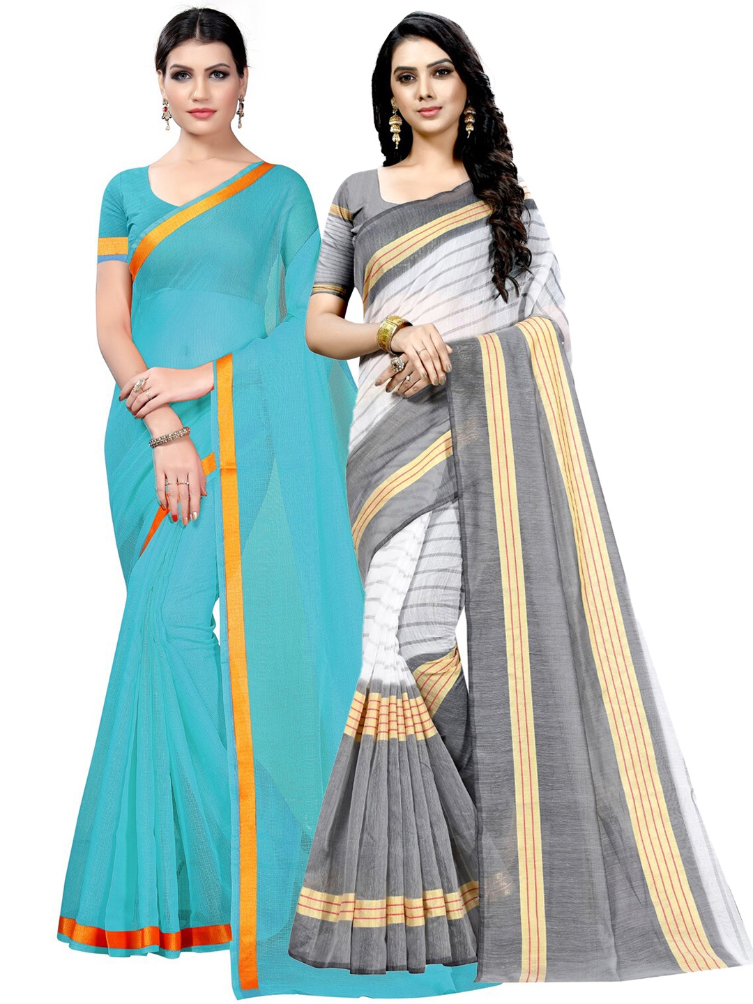 

Florence Pack Of 2 Ilkal Saree, Turquoise blue