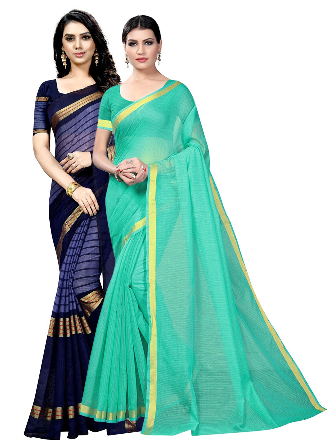 

Florence Pack of 2 Zari Ilkal Saree, Teal