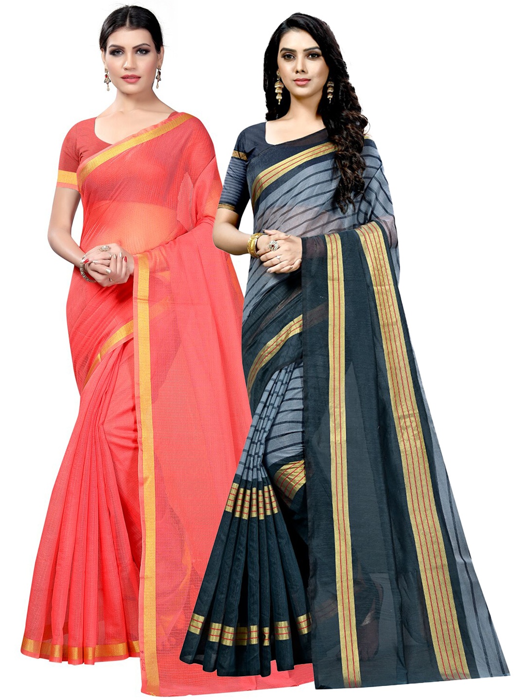 

Florence Pack of 2 Zari Ilkal Saree, Peach