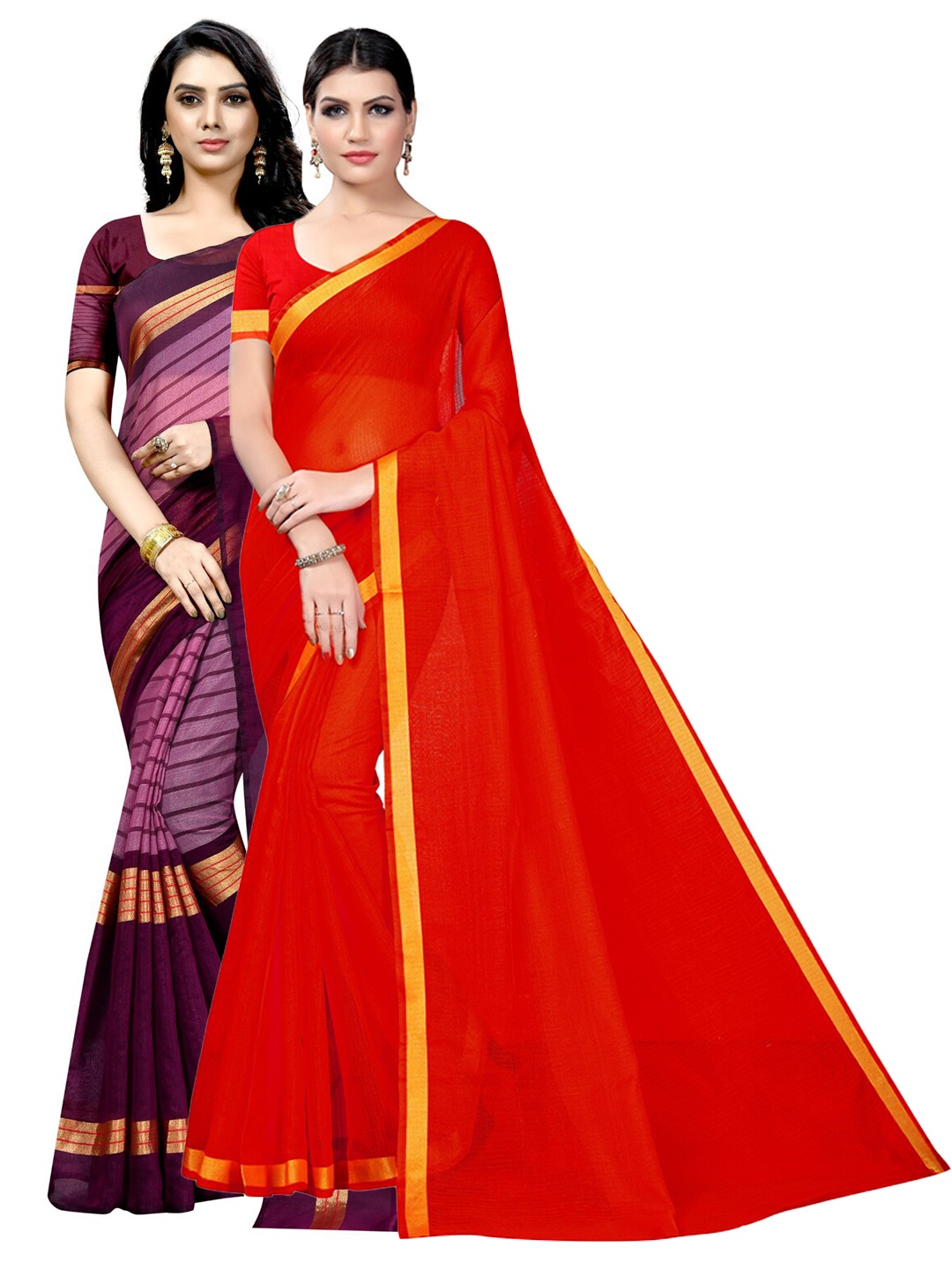 

Florence Pack of 2 Zari Ilkal Saree, Red