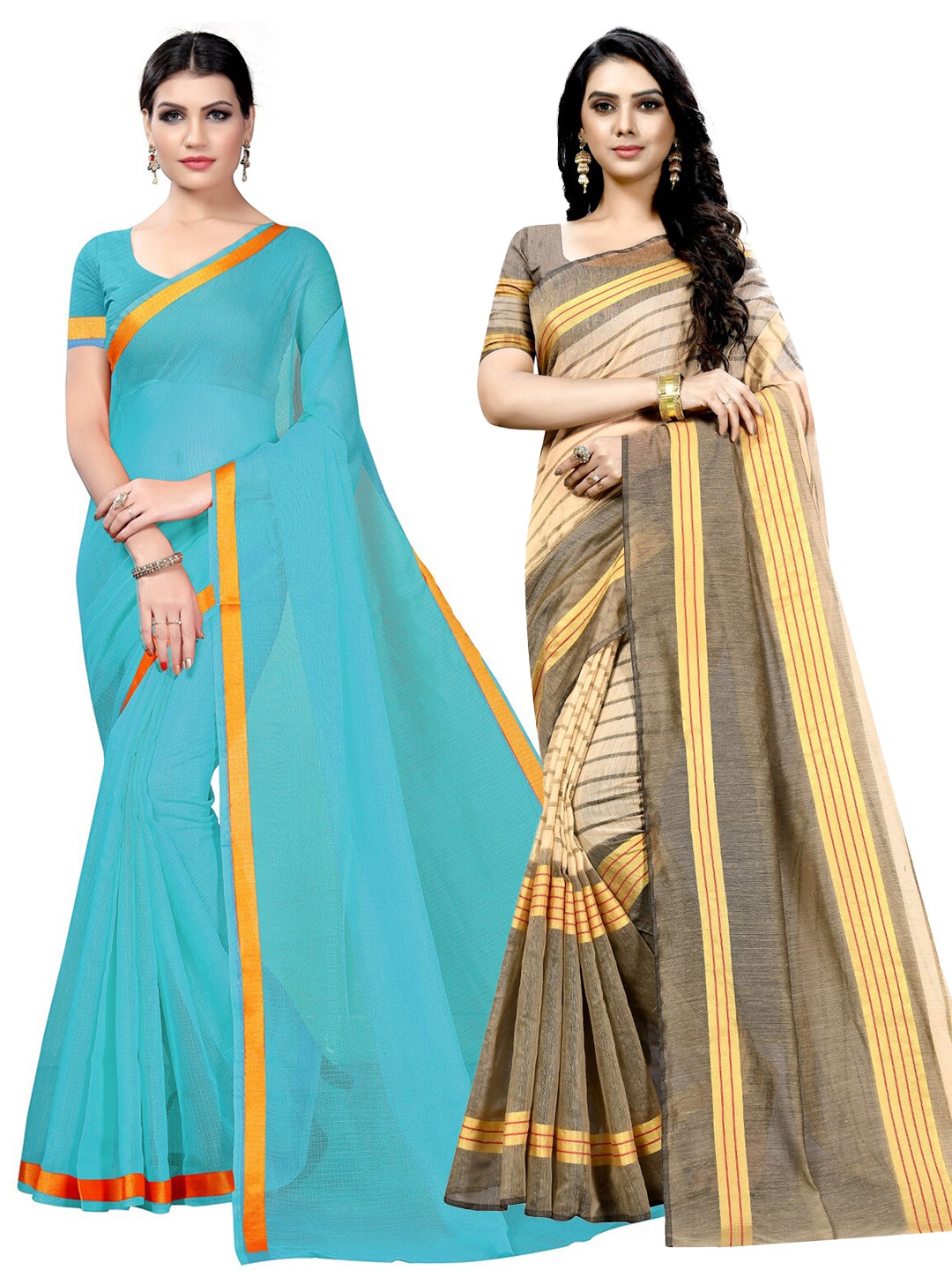 

Florence Striped Zari Ilkal Saree, Turquoise blue