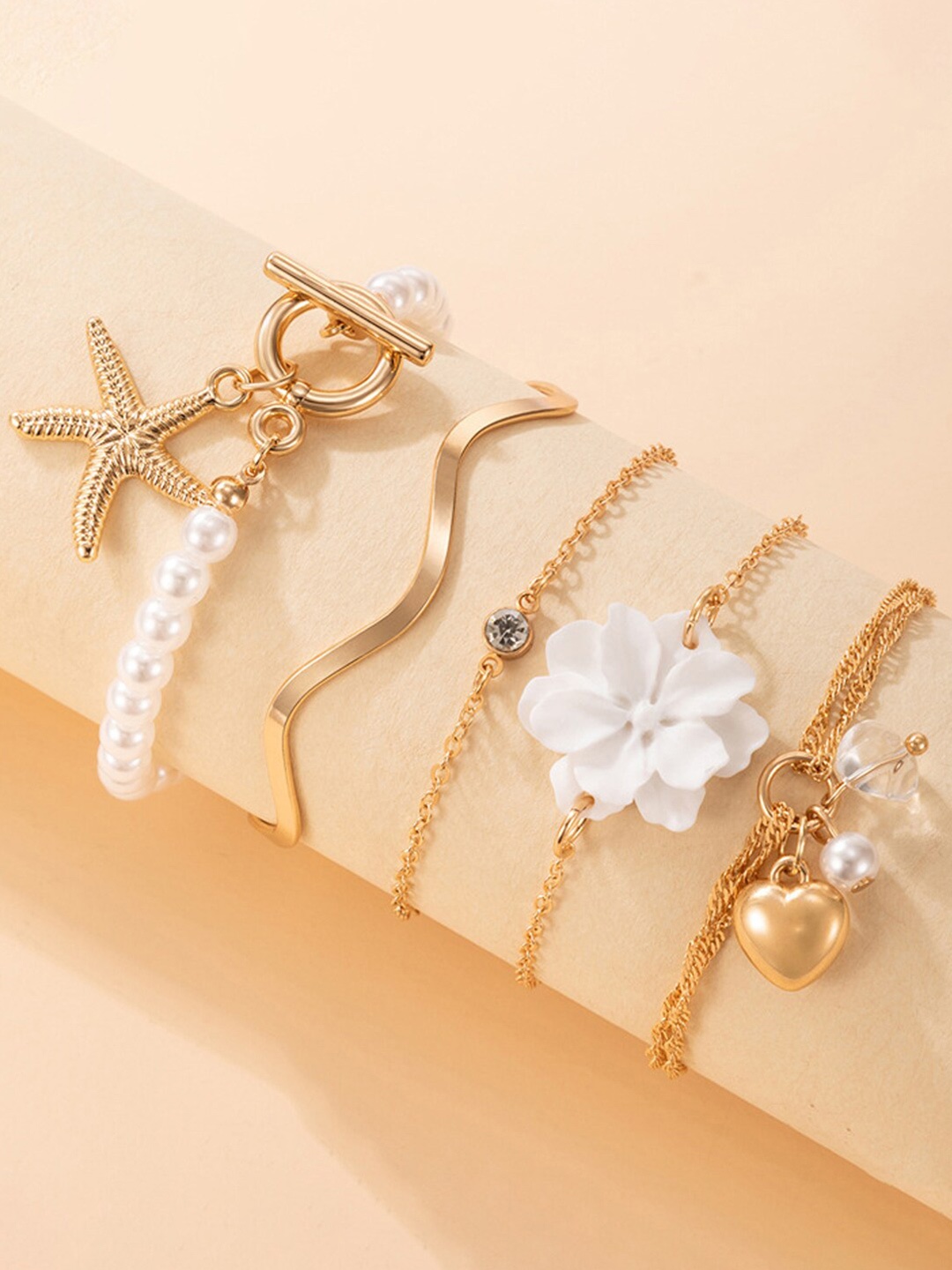 

Jewels Galaxy Women Set Of 5 Gold-Plated Charm Bracelet