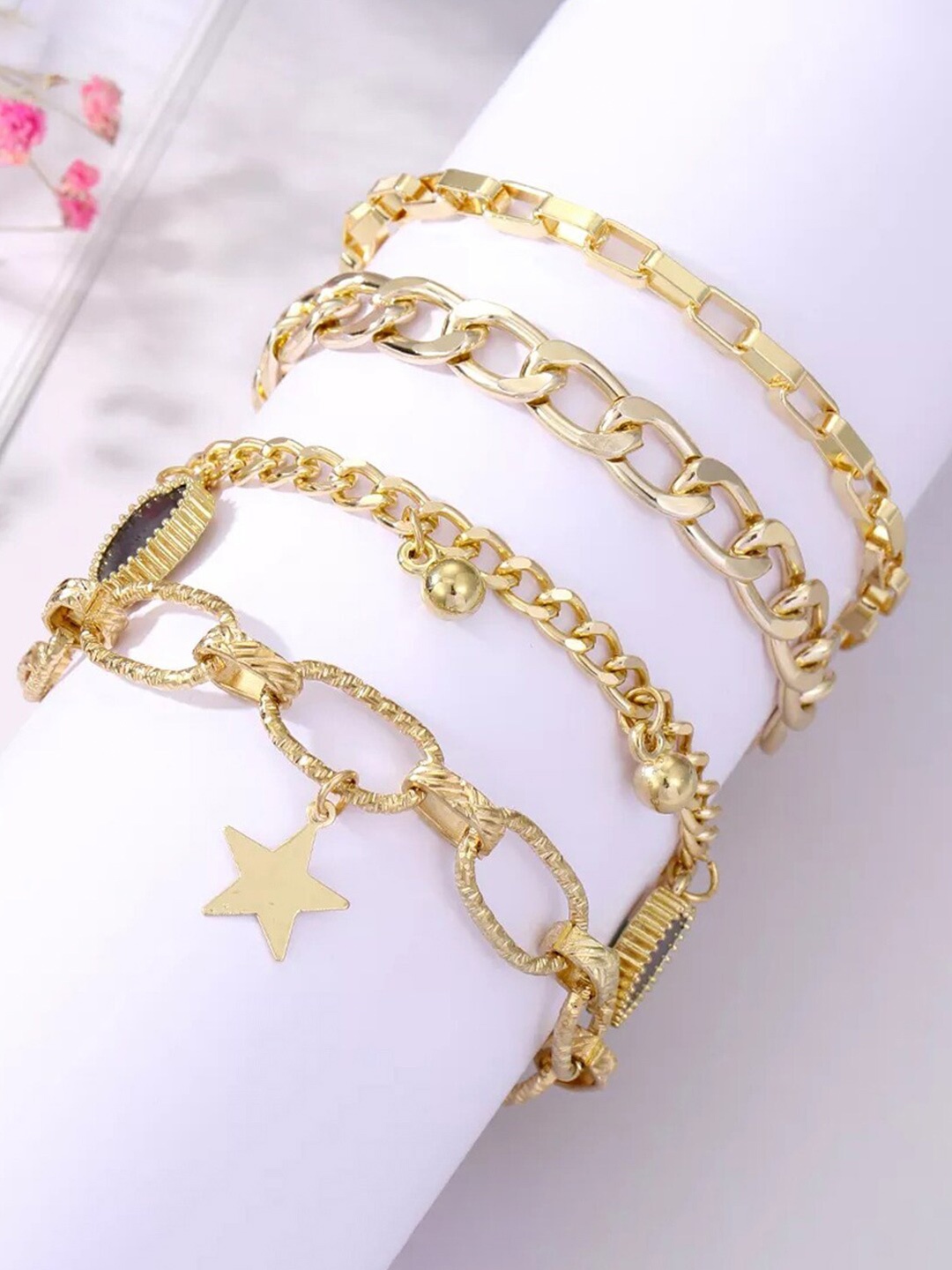 

Jewels Galaxy Women Set Of 4 Gold-Plated Link Bracelet