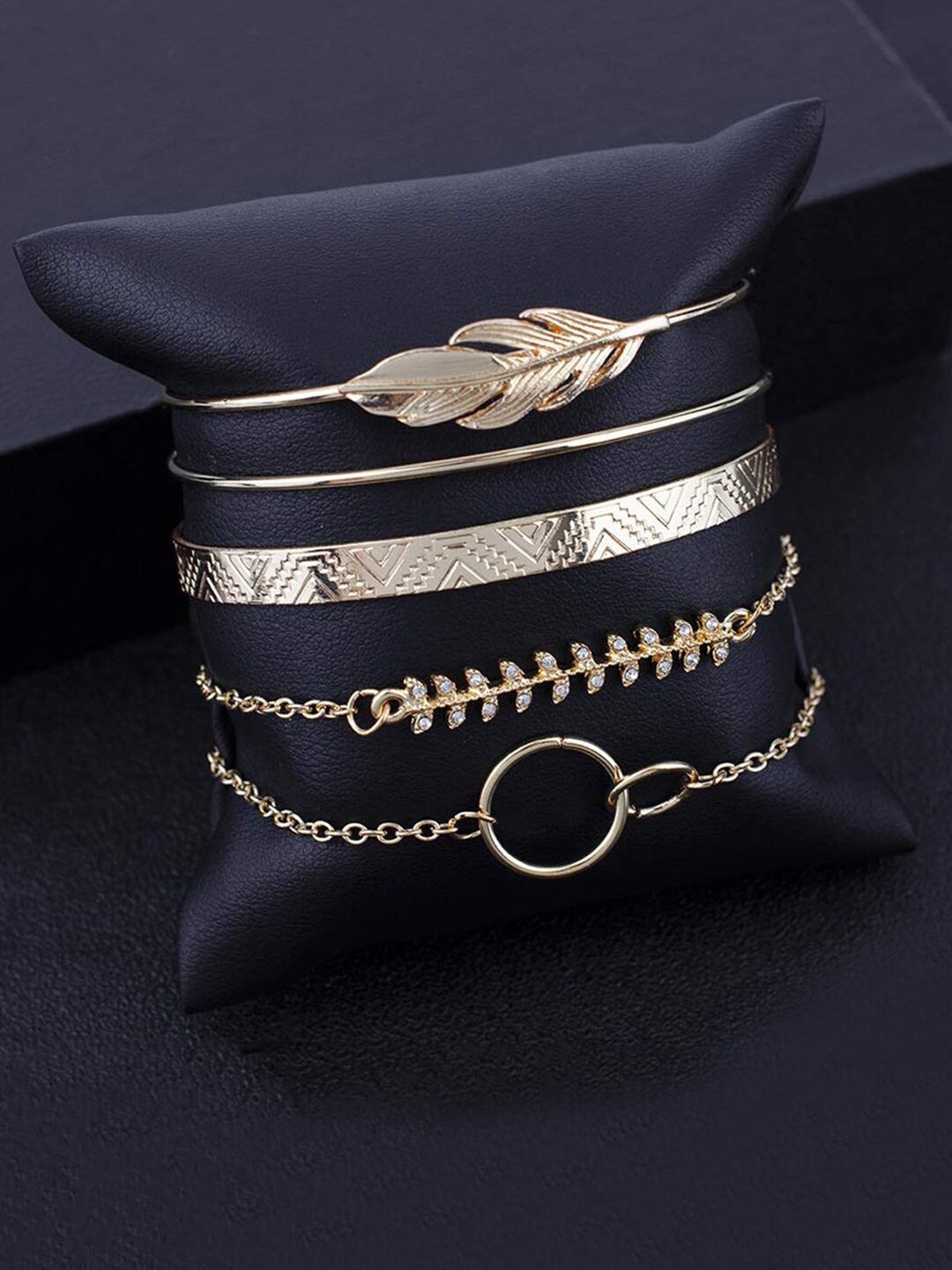 

Jewels Galaxy Women Pack Of 5 Gold-Plated Cuff Bracelets, White