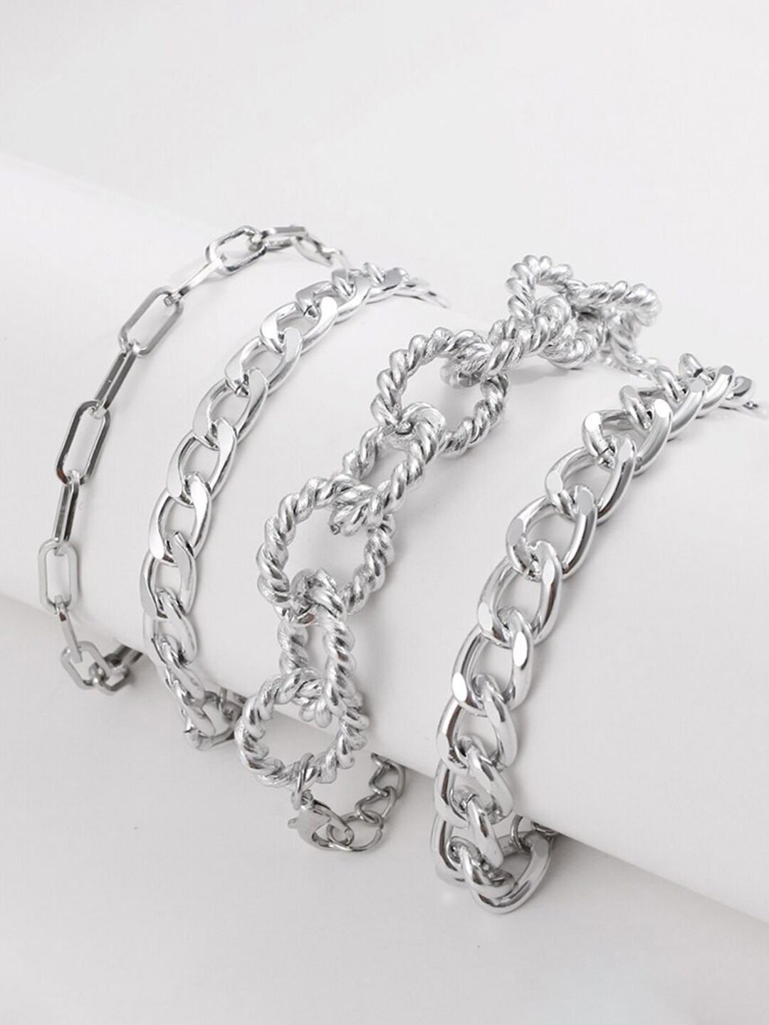 

Jewels Galaxy Women Pack Of 4 Silver-Plated Link Bracelets